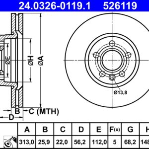 Disc frana ATE 24.0326-0119.1 – VW | AutoRival