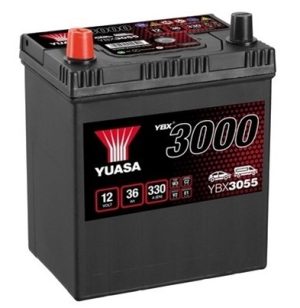 Baterie auto YUASA YBX 3000 ASIA YBX3055, 12 V, 36 Ah, 330 A, 187x127x227 mm, borna inversa stanga plus