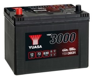 Baterie auto YUASA YBX 3000 ASIA YBX3031, 12 V, 72 Ah, 630 A, 258x174x225 mm, borna inversa stanga plus