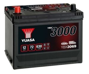 Baterie auto YUASA YBX 3000 ASIA YBX3069, 12 V, 72 Ah, 630 A, 269x174x223 mm, borna inversa stanga plus
