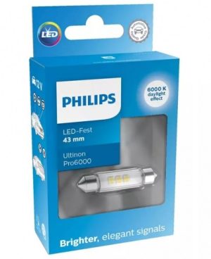 Bec LED semnalizare, lumini interioare SV8,5 12 V Festoon 43mm PHILIPS Ultinon Pro6000 SI 11866CU60X1