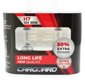 Set 2 becuri halogen CARGUARD BHA014, H7, 55W, 12 V, Long Life, +50 intensitate