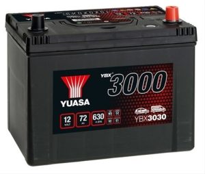 Baterie auto YUASA YBX 3000 Asia YBX3030, 12V, 72Ah, 630A, 258 x 174 x 225 mm, borna dreapta plus