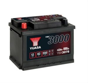 Baterie auto YUASA YBX 3000 Asia YBX3078, 12V, 62Ah, 550A, 242 x 175 x 190 mm, borna stanga plus