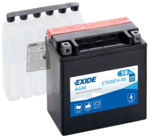 Baterie moto EXIDE AGM EBYTX20CH-BS, tensiune 12V, amperaj 18 Ah, curent pornire EN 230 A, 150 x 87 x 161 mm