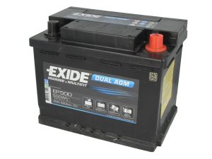 Baterie auto EXIDE Marine and Multifit DUAL AGM EP500, tensiune 12 V, amperaj 60 Ah, curent pornire 680 A, borna dreapta plus
