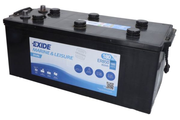 Baterie auto EXIDE Marine and Leisure DUAL ER850, tensiune 12 V, amperaj 180 Ah, curent pornire 1000 A, borna stanga plus