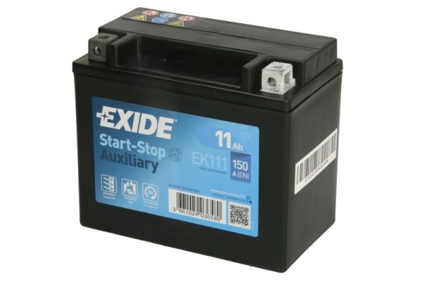 Baterie auto EXIDE Start-Stop Auxiliary EK111, tensiune 12 V, amperaj 11 Ah, curent pornire 150 A, borna stanga plus