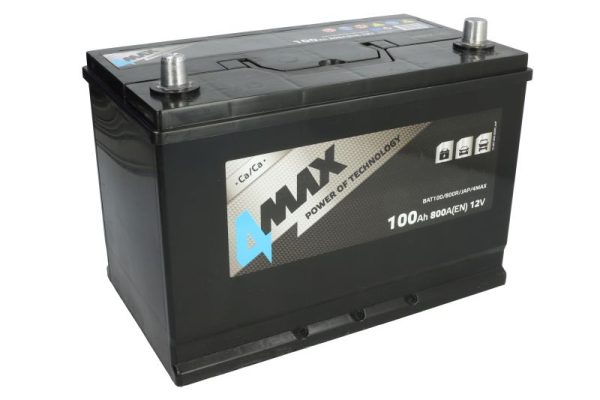 Baterie auto 4MAX Ecoline BAT100/800R/JAP/4MAX, tensiune 12 V, amperaj 100 Ah, curent pornire 800 A, borne subtiri, dreapta plus