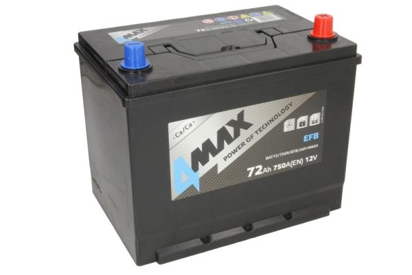 Baterie auto 4MAX Start Stop EFB BAT72/750R/EFB/JAP/4MAX, tensiune 12 V, amperaj 72 Ah, curent pornire 750 A, borne subtiri, dreapta plus