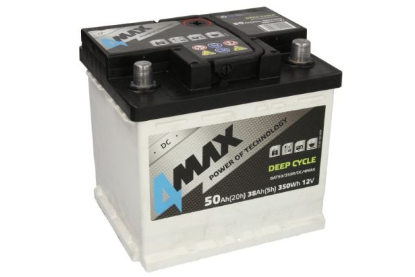 Baterie auto 4MAX Deep Cycle BAT50/350R/DC/4MAX, tensiune 12 V, amperaj 50 Ah, curent pornire 350 A, dreapta plus