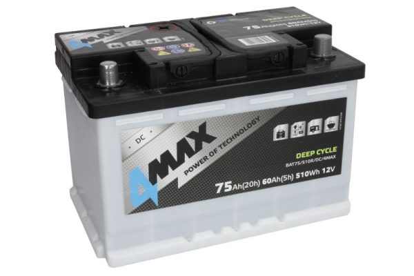 Baterie auto 4MAX Deep Cycle BAT75/510R/DC/4MAX, tensiune 12 V, amperaj 75 Ah, curent pornire 510 A, dreapta plus