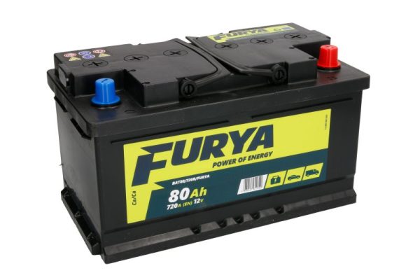 Baterie auto FURYA BAT80/720R/FURYA, tensiune 12 V, amperaj 80 Ah, curent pornire 720 A, borna dreapta plus