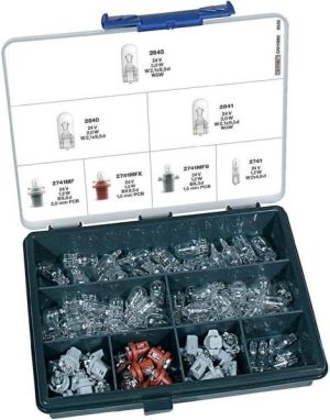 Set 100 becuri de rezerva pentru camioane OSRAM MiniWatt 509962, 24V, Tip soclu: W5W, W3W, B8.5d, BX8.5d, B8.3d, W2.1x9.5d, W2x4.6d