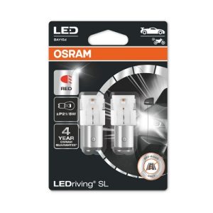 Set 2 becuri auxiliare cu LED 12 V, P21/5W, OSRAM 7528DRP-02B, rosu, blister