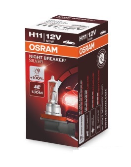 Bec far faza lunga 12 V, H11 55 W Night Breaker Silver +100, OSRAM 64211NBS