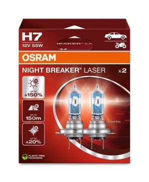 Set 2 becuri far faza lunga 12 V, H7 55 W Night Breaker Laser Nextgen +150, OSRAM 64210NL-2HB