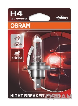 Bec far faza lunga 12 V, H4 60/55 W Night Breaker Silver +100, blister, 1 Buc OSRAM 64193NBS-01B