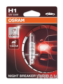 Bec far faza lunga 12 V, H1 55 W Night Breaker Silver +100, blister, 1 bucata, OSRAM 64150NBS-1BL