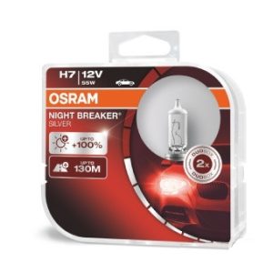 Set 2 becuri far faza lunga 12 V, H7 55 W Night Breaker Silver +100, OSRAM 64210NBS-HCB