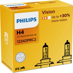 Set 2 becuri far H4 P43T 60/55W 12 V, Vision PHILIPS 12342PRC2