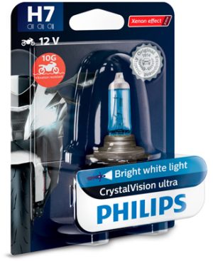 Bec moto far faza lunga H7 Crystal Vision Ultra 12 V, 55W, blister, PHILIPS 12972CVUBW