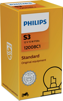 Bec S3 far faza lunga, Vision moto 12 V, 15W P26S, PHILIPS 12008C1