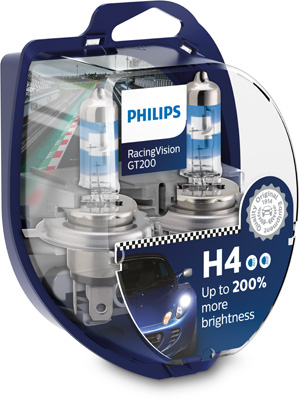 Set 2 becuri far H4 60/55W 12 V, Racing Vision Gt200 PHILIPS 12342RGTS2