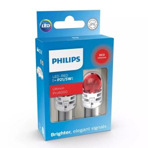 Set 2 becuri auxiliare cu LED 12 V, P21/5W Ultinon Pro6000Si Red PHILIPS 11499RU60X2