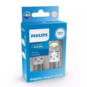 Set 2 becuri auxiliare cu LED 12 V, P21/5W Ultinon Pro6000Si White PHILIPS 11499CU60X2