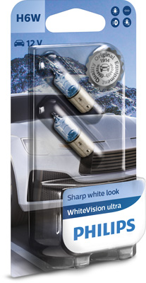 Set 2 becuri semnalizator 12 V, H6W BAX9S, blister, White Vision Ultra PHILIPS 12036WVUB2