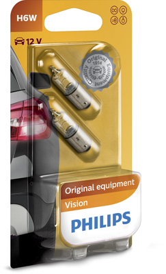 Set 2 becuri semnalizator 12 V, H6W BAX9S, blister, Vision PHILIPS 12036B2