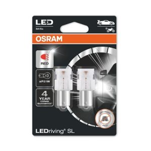 Set 2 becuri auxiliare cu LED, 12V, P21W, rosu, blister, OSRAM 7506DRP-02B