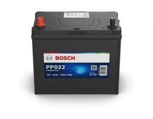Baterie auto, de pornire, BOSCH Power Plus Line 0 092 PP0 220, borne subtiri, tensiune 12 V, amperaj 45 Ah, curent pornire 330 A, borna inversa stanga +