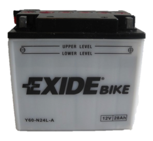 Baterie motocicleta EXIDE Conventional EBY60-N24L-A, tensiune 12 V, amperaj 28 Ah, curent pornire 280 A