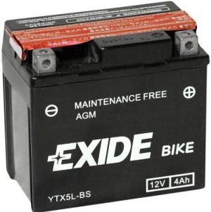 Baterie motocicleta EXIDE Maintenance Free EBYTX5L-BS, tensiune 12 V, amperaj 4 Ah, curent pornire 70 A