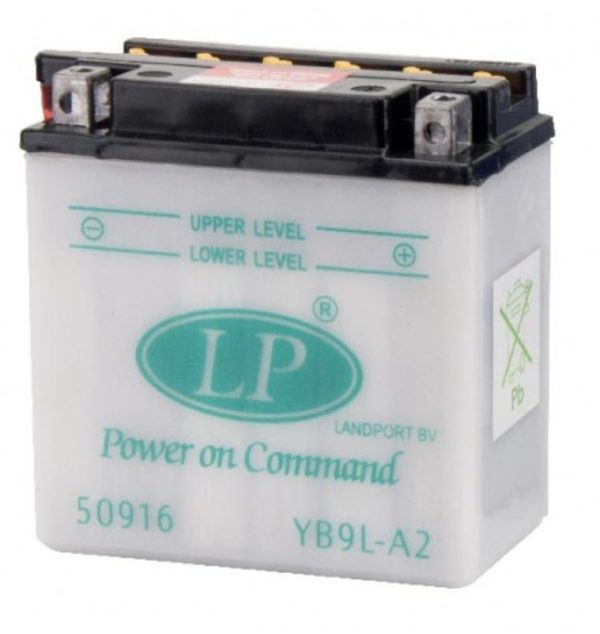 Baterie motocicleta LANDPORT LP YB9L-A2, tensiune 12 V, amperaj 9 Ah, cu pachet acid