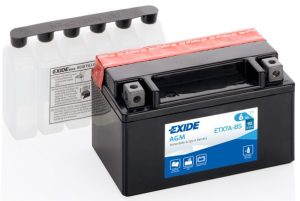 Baterie moto EXIDE AGM EBYTX7A-BS, tensiune 12 V, amperaj 6 Ah, curent pornire 90 A, cu 6 sticle de acid