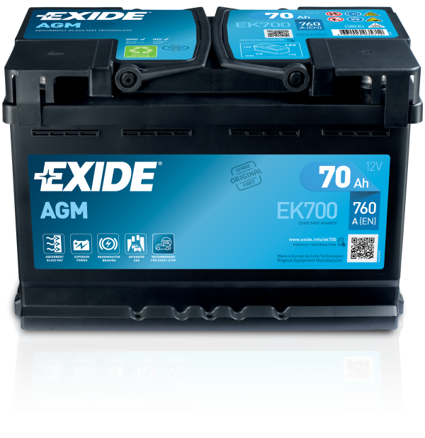 Baterie auto EXIDE AGM EK700,  12 V, 70 Ah, 760 A, 278x175x190 mm