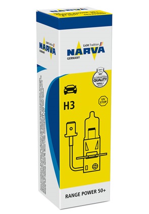 Bec far faza lunga NARVA Range Power 50+ 48335, H3, tensiune 12V, putere 55W, conector PK22s