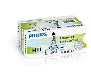 Bec far faza lunga PHILIPS LongLife EcoVision 12362LLECOC1, H11, 12V, 55W, PGJ19-2, 3000K, halogen