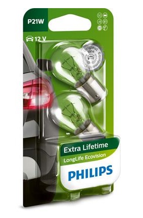 Bec semnalizator PHILIPS LongLife EcoVision 12498LLECOB2, 12V, 21W, lampa sferica, P21W, BA15s