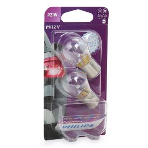 Set 2 becuri semnalizator PHILIPS VisionPlus 12498VPB2, 12V, 21W, lampa sferica, P21W, BA15s