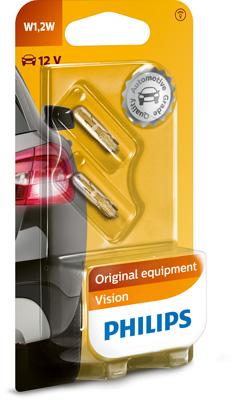 Set 2 becuri lumini interioare PHILIPS 12516B2, cu soclu din sticla, 12V, 1,2W, W2x4.6d