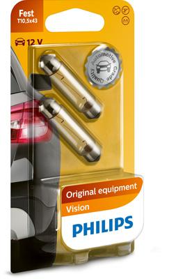 Set 2 becuri iluminare numar circulatie PHILIPS 12866B2, 12V, 10W, soffite, SV8.5, T10.5x43