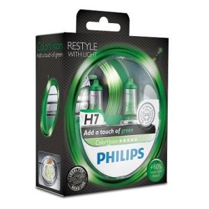 Set 2 becuri far faza lunga PHILIPS ColorVision 12972CVPGS2, H7, 12V, 55W, PX26d, halogen