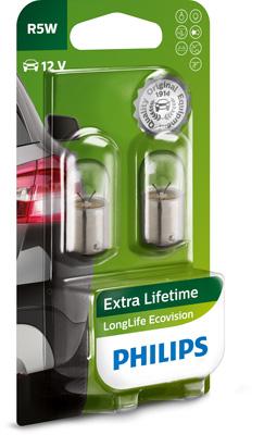 Set 2 becuri semnalizator PHILIPS LongLife EcoVision 12821LLECOB2, 12V, 5W, lampa sferica, R5W, BA15s – imagine produs
