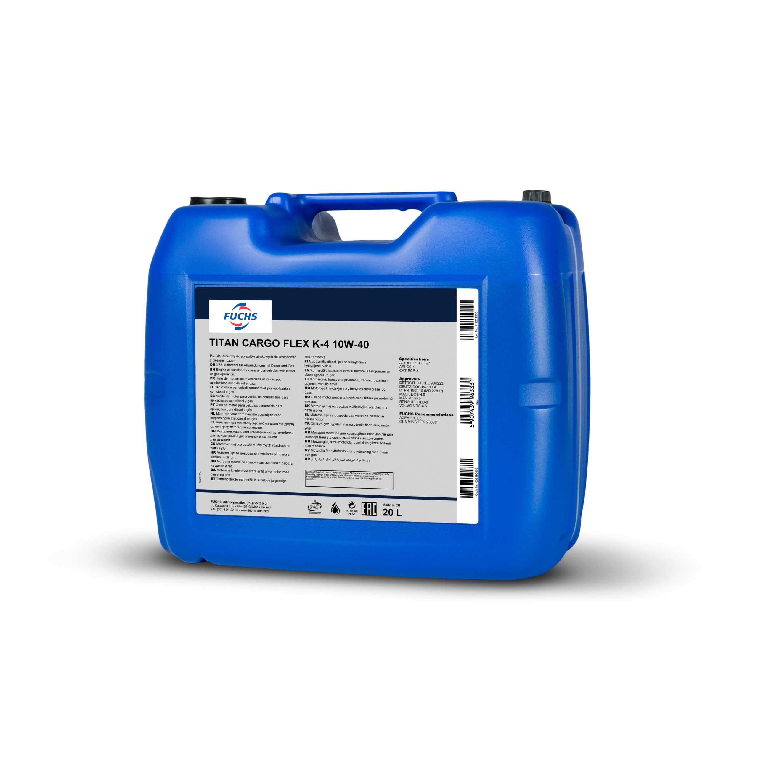 Ulei motor FUCHS TITAN CARGO FLEX K-4 10W40, volum 20 litri Ulei motor FUCHS TITAN CARGO FLEX K-4 10W40, volum 20 litri – imagine produs