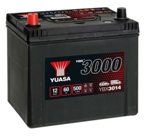 Baterie auto YUASA YBX 3000 ASIA YBX3014, 12 V, 60 Ah, 500 A, 231x173x225 mm, borna inversa stanga plus – AutoRival | AutoRival