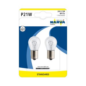 Set 2 becuri semnalizator P21W, 12 V, NARVA BA15S 06308, blister – imagine produs